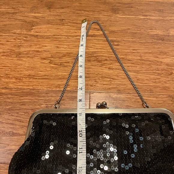 Ann Taylor LOFT black sequin evening bag w/ silver chain. Converts to clutch! - Picture 7 of 9